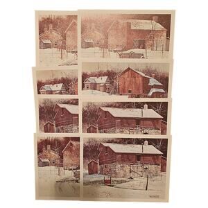 Vintage 8 Antique Barn Note Cards  Designs by Frank Hamilton w Envelopes (gg86)